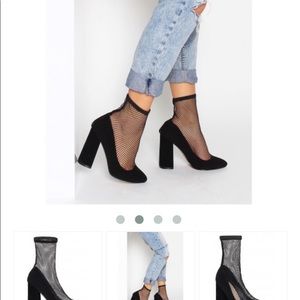 Abella Black Suede Fishnet ankle boots